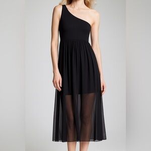 Alice & Olivia black silk one shoulder overlay Kalyn dress